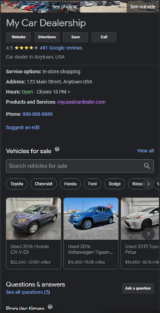 Google Cars For Sale: Showcase Your Inventory Within Your Google Listing